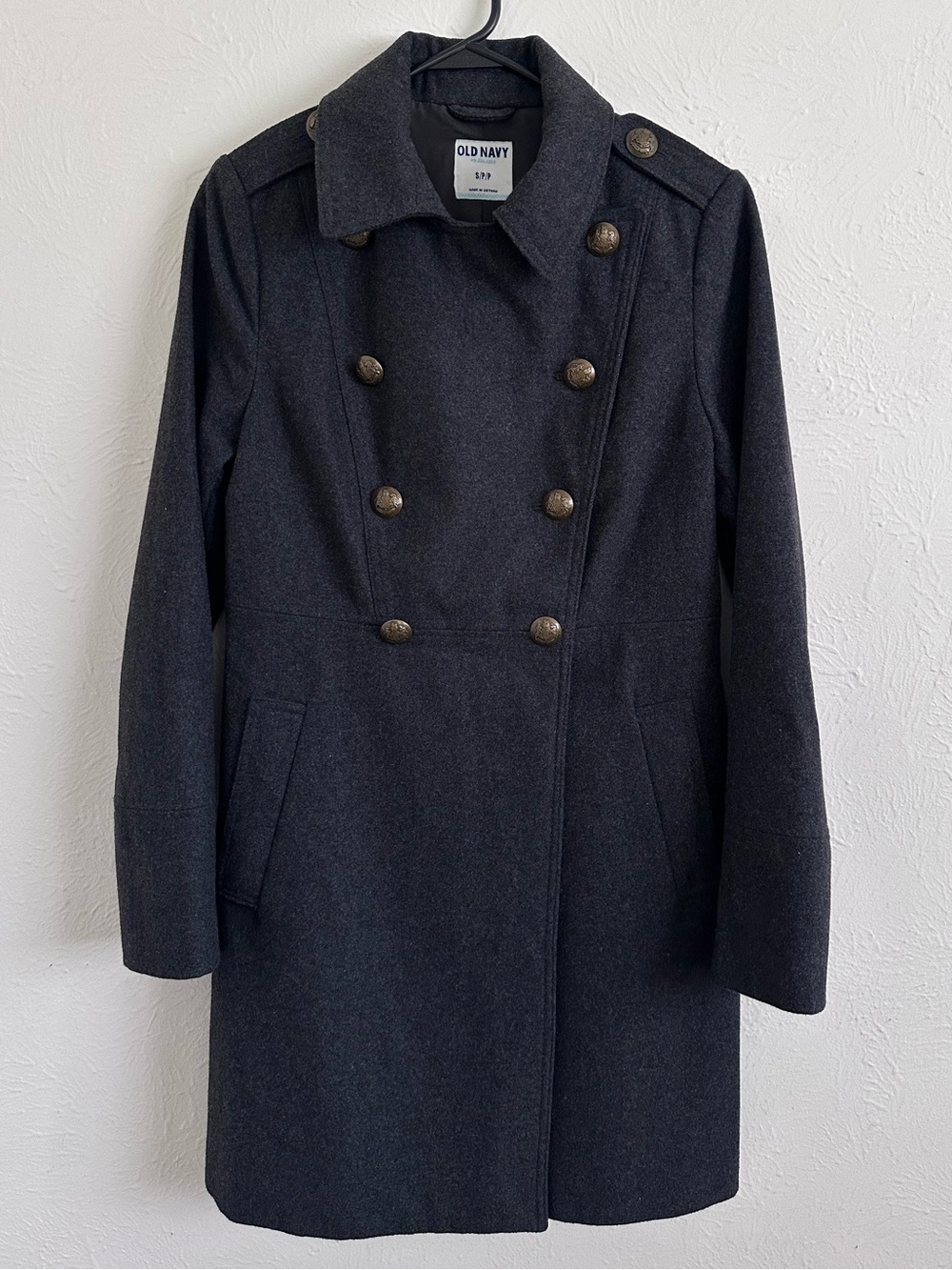 Old Navy Double-Breasted Pea Coat  Charcoal Gray Brass Color Buttons Pockets S